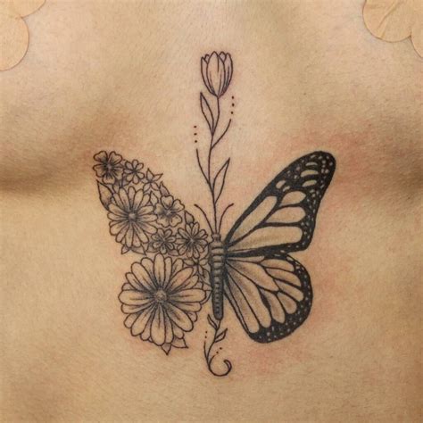 butterfly sternum tattoo|flower sternum tattoo women.